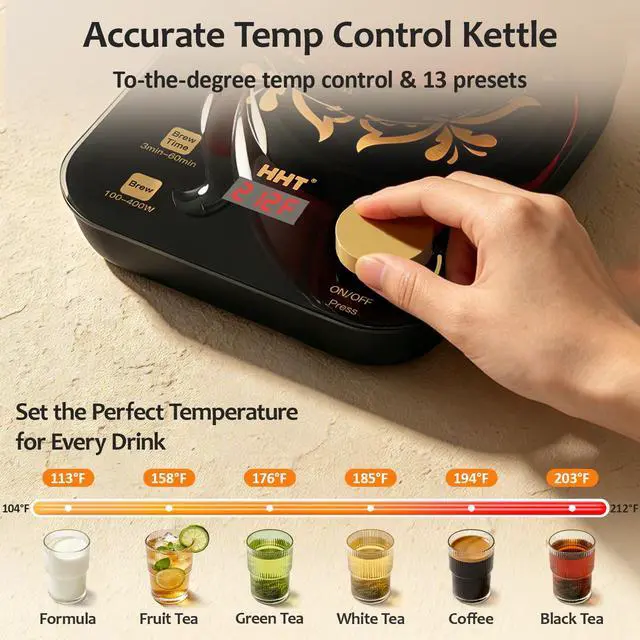Alt view image 2 of 7 - Electric Tea Maker with Infuser, ±1 Precise Temperature Control, Glass Electric Kettle for Herbal,Flowers,Fruit Tea and Loose Leaf,BPA-Free,Auto Shut-Off,Brewing Program,Keep Warm,0.8L