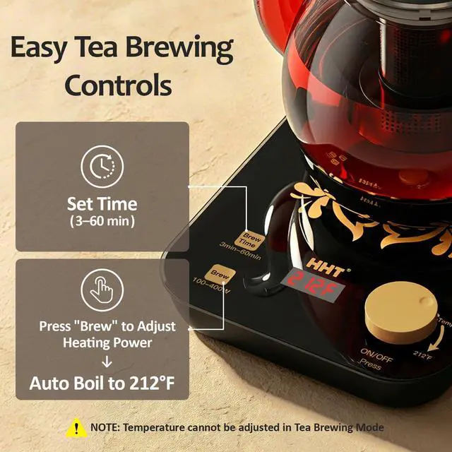 Alt view image 3 of 7 - Electric Tea Maker with Infuser, ±1 Precise Temperature Control, Glass Electric Kettle for Herbal,Flowers,Fruit Tea and Loose Leaf,BPA-Free,Auto Shut-Off,Brewing Program,Keep Warm,0.8L
