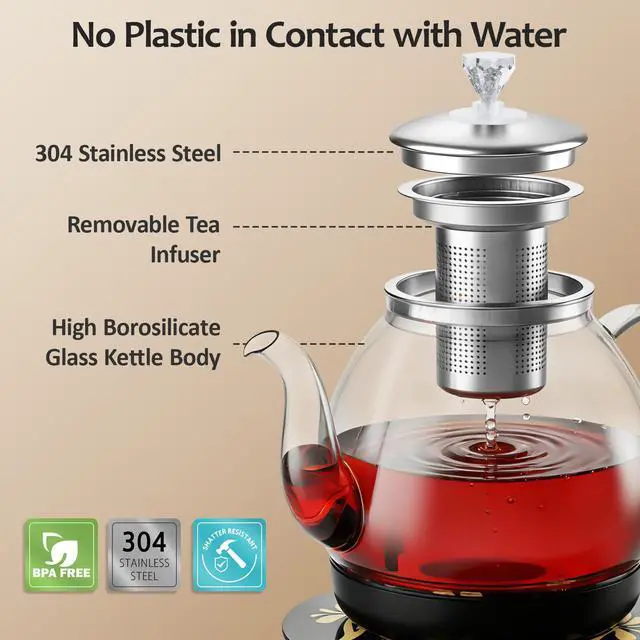 Alt view image 4 of 7 - Electric Tea Maker with Infuser, ±1 Precise Temperature Control, Glass Electric Kettle for Herbal,Flowers,Fruit Tea and Loose Leaf,BPA-Free,Auto Shut-Off,Brewing Program,Keep Warm,0.8L