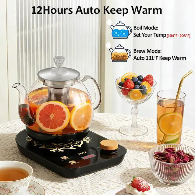 Alt view image 5 of 7 - Electric Tea Maker with Infuser, ±1 Precise Temperature Control, Glass Electric Kettle for Herbal,Flowers,Fruit Tea and Loose Leaf,BPA-Free,Auto Shut-Off,Brewing Program,Keep Warm,0.8L