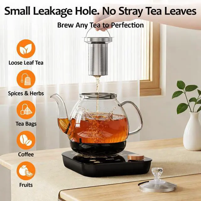 Alt view image 6 of 7 - Electric Tea Maker with Infuser, ±1 Precise Temperature Control, Glass Electric Kettle for Herbal,Flowers,Fruit Tea and Loose Leaf,BPA-Free,Auto Shut-Off,Brewing Program,Keep Warm,0.8L