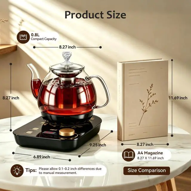 Alt view image 7 of 7 - Electric Tea Maker with Infuser, ±1 Precise Temperature Control, Glass Electric Kettle for Herbal,Flowers,Fruit Tea and Loose Leaf,BPA-Free,Auto Shut-Off,Brewing Program,Keep Warm,0.8L