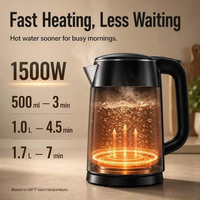 Alt view image 6 of 7 - Electric Kettle 1.7L Touch Screen Temperature Control Water Boiler, No Plastic Contact with Water. 6 Preset Temperature Programs, 2 Hours Keep Warm, Auto Shut Off, Dark Grey