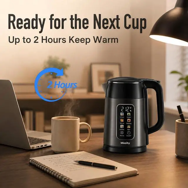 Alt view image 7 of 7 - Electric Kettle 1.7L Touch Screen Temperature Control Water Boiler, No Plastic Contact with Water. 6 Preset Temperature Programs, 2 Hours Keep Warm, Auto Shut Off, Dark Grey