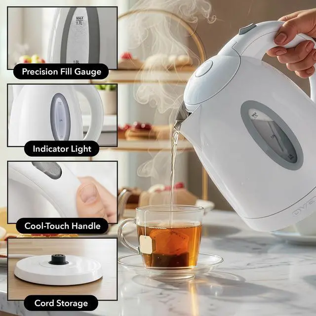 Alt view image 4 of 7 - 1.7L Electric Tea Kettle, 1100W BPA-Free Water Boiler, White KP72W | Fast Boiling, Auto Shut-Off, Boil-Dry Protection, 360° Swivel Base, Cordless Serving, Clear-View Window and Removable Filter