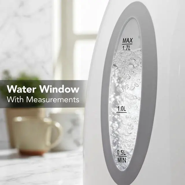 Alt view image 5 of 7 - 1.7L Electric Tea Kettle, 1100W BPA-Free Water Boiler, White KP72W | Fast Boiling, Auto Shut-Off, Boil-Dry Protection, 360° Swivel Base, Cordless Serving, Clear-View Window and Removable Filter