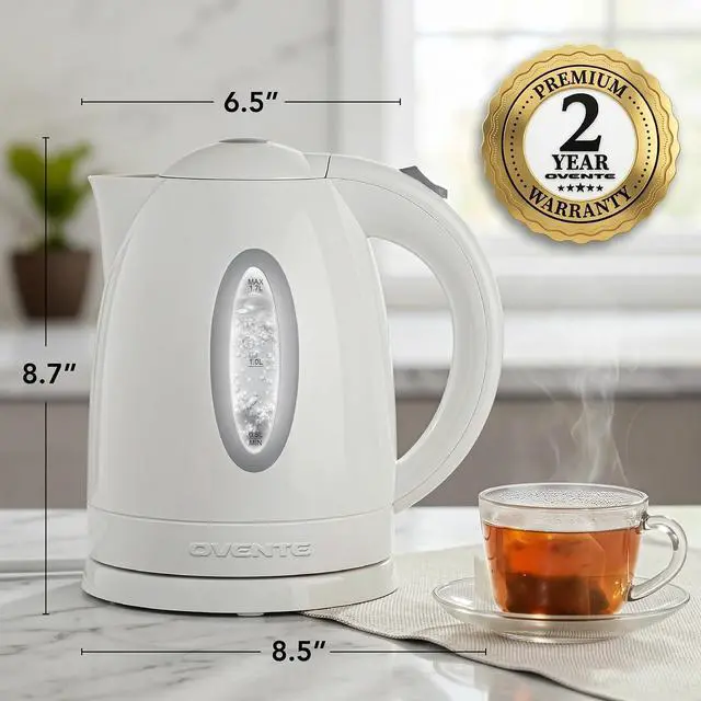 Alt view image 6 of 7 - 1.7L Electric Tea Kettle, 1100W BPA-Free Water Boiler, White KP72W | Fast Boiling, Auto Shut-Off, Boil-Dry Protection, 360° Swivel Base, Cordless Serving, Clear-View Window and Removable Filter