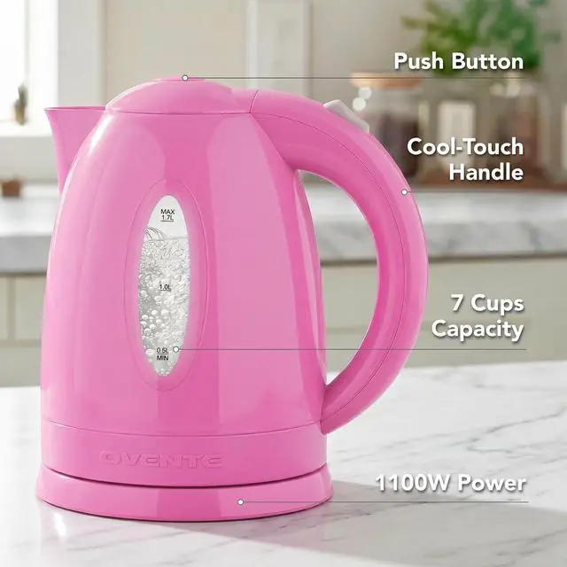 Alt view image 2 of 7 - 1.7L Electric Kettle with 1100W Fast Boiling Water, Pink KP72P