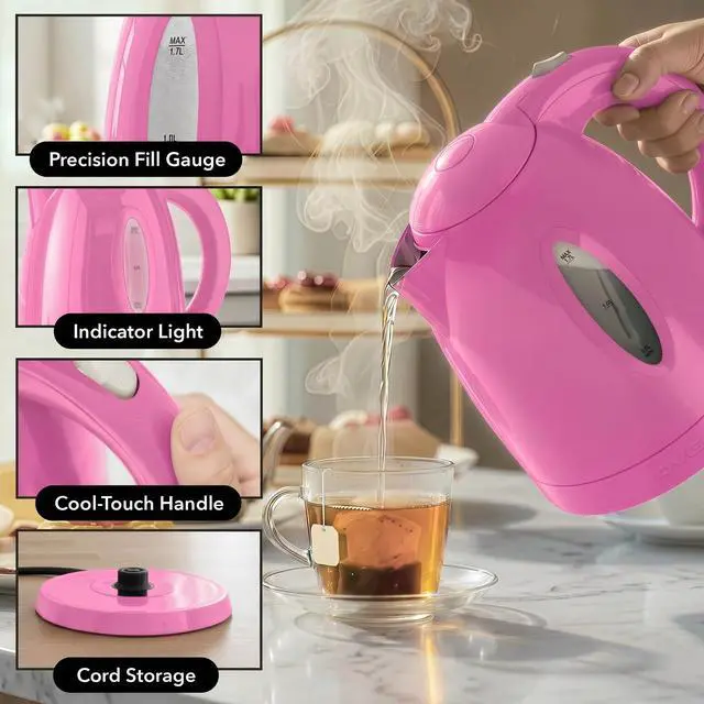 Alt view image 4 of 7 - 1.7L Electric Kettle with 1100W Fast Boiling Water, Pink KP72P