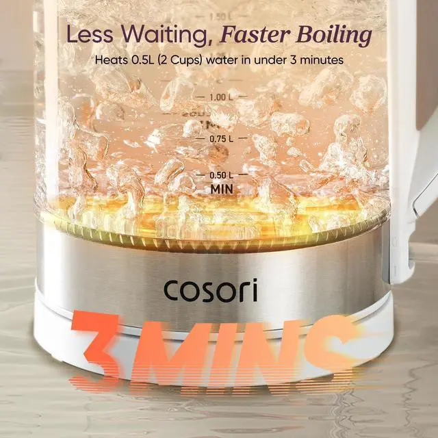 Alt view image 3 of 7 - Electric Kettle, No Plastic Contact with Water, 1.7L, White