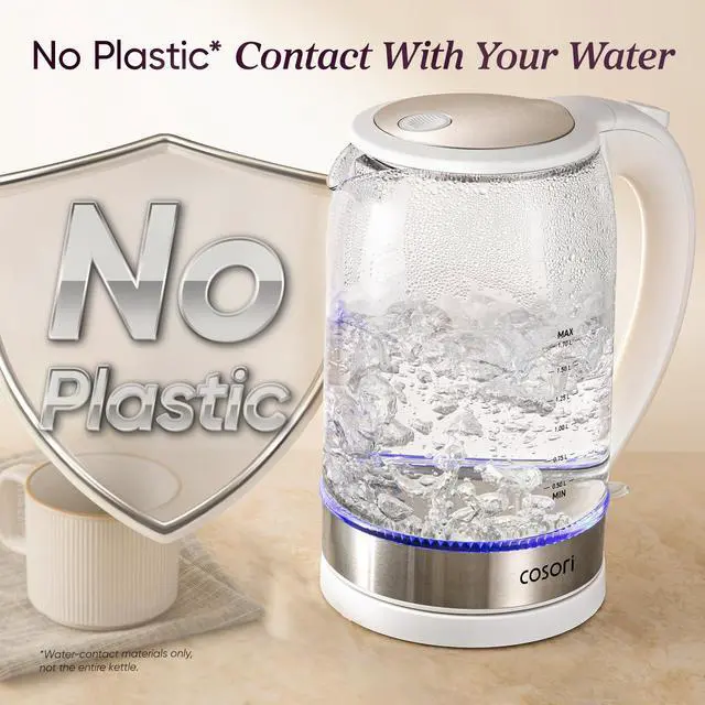 Alt view image 2 of 7 - Electric Kettle, No Plastic Contact with Water, 1.7L, White
