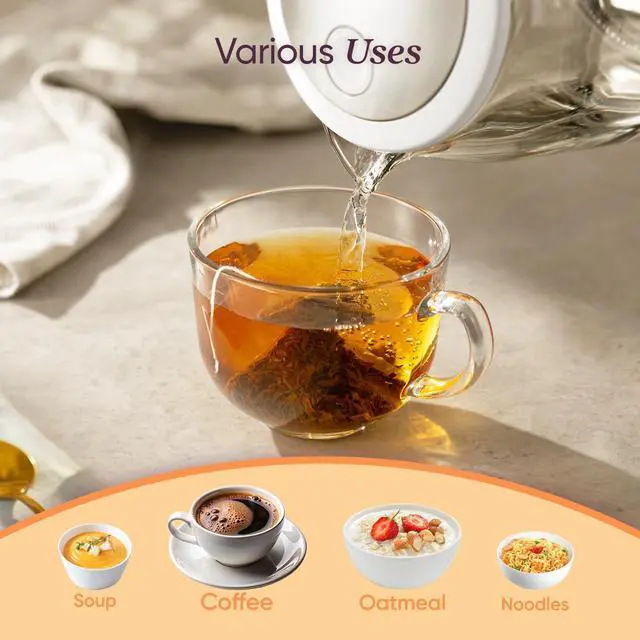 Alt view image 6 of 7 - Electric Kettle, No Plastic Contact with Water, 1.7L, White