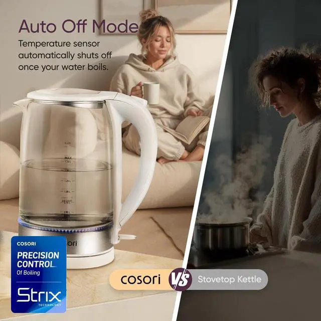 Alt view image 7 of 7 - Electric Kettle, No Plastic Contact with Water, 1.7L, White