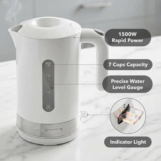 Alt view image 2 of 7 - 1.8L Electric Kettle with 1500W Fast Boiling Heater, White KP413W
