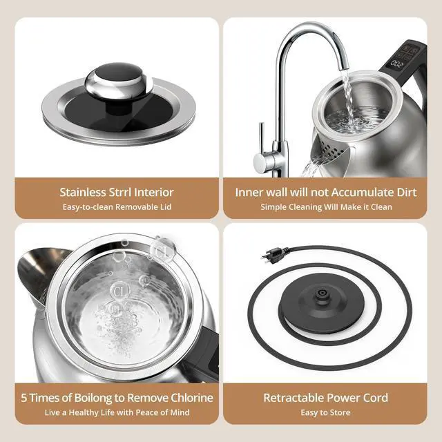 Alt view image 6 of 7 - Electric Kettle with Temperature Control, 1.7L 1500W Stainless Steel Tea Kettle, 13 Preset Temperatures, LED Display, Keep Warm 2 Hours, Strix Thermostat, BPA Free Hot Water Boiler for Tea & Coffee