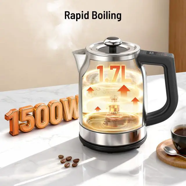 Alt view image 5 of 7 - Electric Kettle with Temperature Control, 1.7L 1500W Stainless Steel Tea Kettle, 13 Preset Temperatures, LED Display, Keep Warm 2 Hours, Strix Thermostat, BPA Free Hot Water Boiler for Tea & Coffee