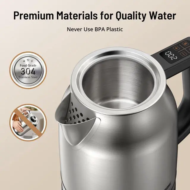 Alt view image 4 of 7 - Electric Kettle with Temperature Control, 1.7L 1500W Stainless Steel Tea Kettle, 13 Preset Temperatures, LED Display, Keep Warm 2 Hours, Strix Thermostat, BPA Free Hot Water Boiler for Tea & Coffee