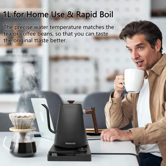 Alt view image 5 of 7 - Electric Kettles, Gooseneck Electric Kettle, ±1 Temperature Control, for Pour Over Coffee and Tea, 304 Stainless Steel Inner, BPA-Free, Quick Heating Electric Kettles for Boiling Water, 1L Black