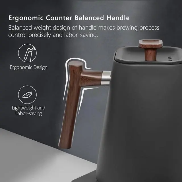 Alt view image 7 of 7 - Electric Kettles, Gooseneck Electric Kettle, ±1 Temperature Control, for Pour Over Coffee and Tea, 304 Stainless Steel Inner, BPA-Free, Quick Heating Electric Kettles for Boiling Water, 1L Black