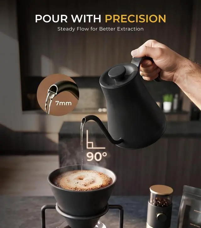Alt view image 2 of 7 - Gooseneck Electric Kettle 1°F Temperature Control,1200W,0.9L,Black