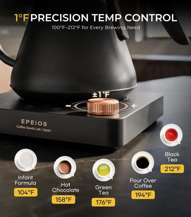 Alt view image 3 of 7 - Gooseneck Electric Kettle 1°F Temperature Control,1200W,0.9L,Black