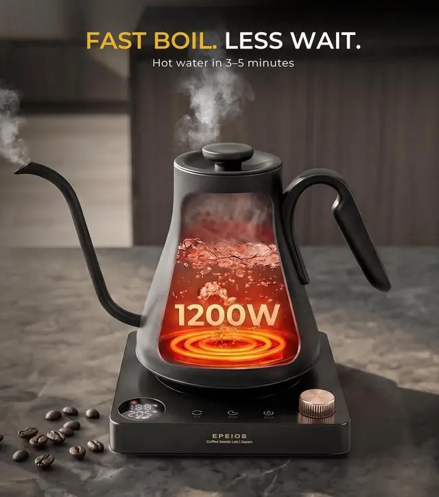 Alt view image 4 of 7 - Gooseneck Electric Kettle 1°F Temperature Control,1200W,0.9L,Black