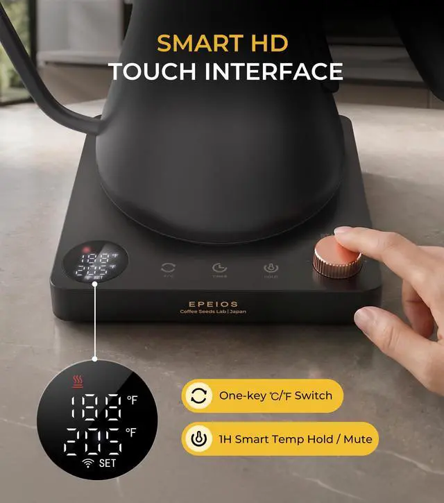 Alt view image 5 of 7 - Gooseneck Electric Kettle 1°F Temperature Control,1200W,0.9L,Black