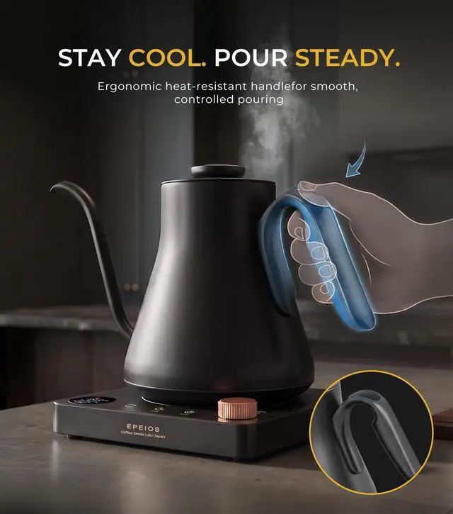 Alt view image 7 of 7 - Gooseneck Electric Kettle 1°F Temperature Control,1200W,0.9L,Black