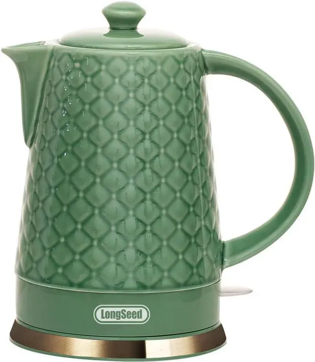 Main image of Ceramic Electric Kettle, 1.5L/1200W Boil Water Quickly and Easily with Boil-Dry Protection Auto Shut Off, Detachable Swivel Base, Green Relief Carving