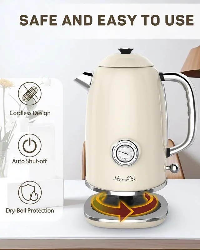 Alt view image 3 of 7 - 61oz Electric Kettle with Thermometer, Retro Hot Water Boiler