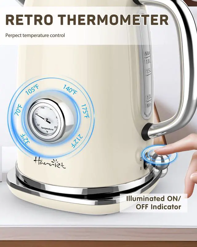 Alt view image 7 of 7 - 61oz Electric Kettle with Thermometer, Retro Hot Water Boiler