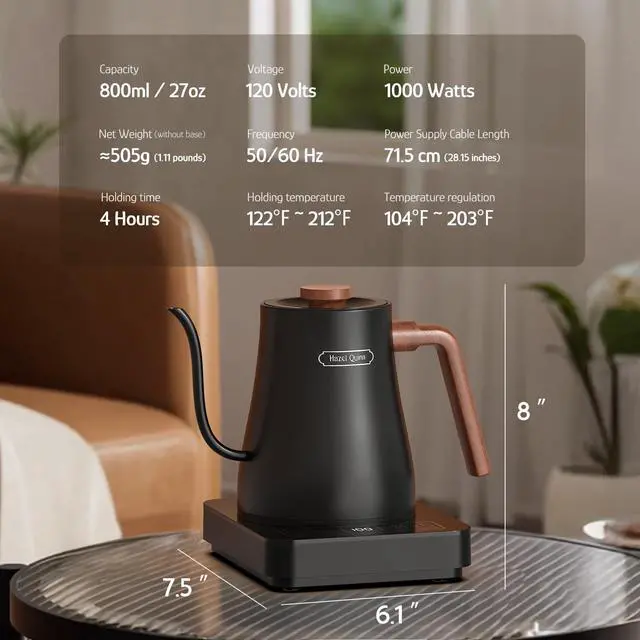 Alt view image 7 of 7 - Gooseneck Electric Kettle 0.8 L, Temp Control, Keep Warm, Black