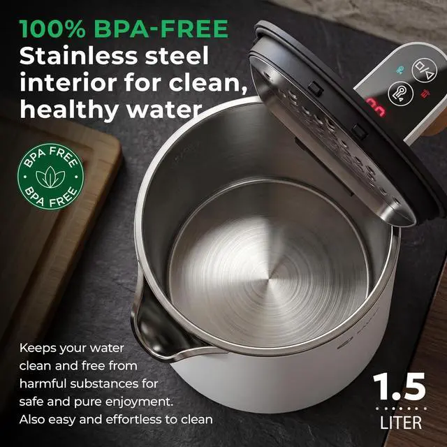 Alt view image 3 of 7 - Electric Kettle with Temperature control, 113 °F 212 °F, Tea pot, Stainless steel, double wall water kettle, BPA-free, quiet tea kettle, 1.5 L, 2200 W, White