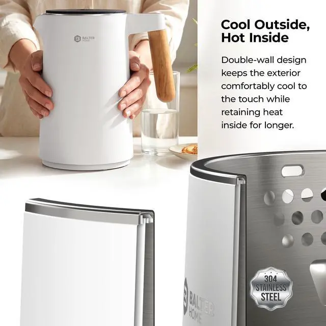 Alt view image 5 of 7 - Electric Kettle with Temperature control, 113 °F 212 °F, Tea pot, Stainless steel, double wall water kettle, BPA-free, quiet tea kettle, 1.5 L, 2200 W, White