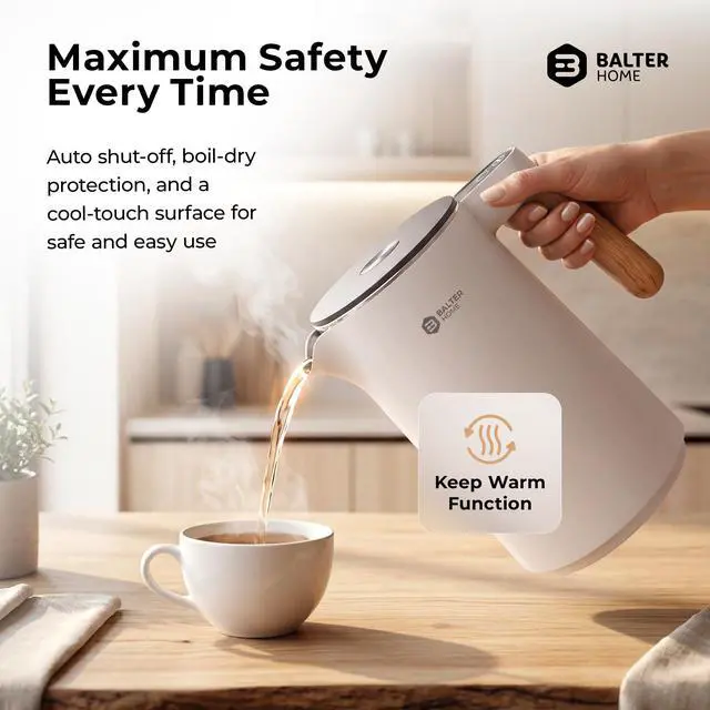 Alt view image 7 of 7 - Electric Kettle with Temperature control, 113 °F 212 °F, Tea pot, Stainless steel, double wall water kettle, BPA-free, quiet tea kettle, 1.5 L, 2200 W, White