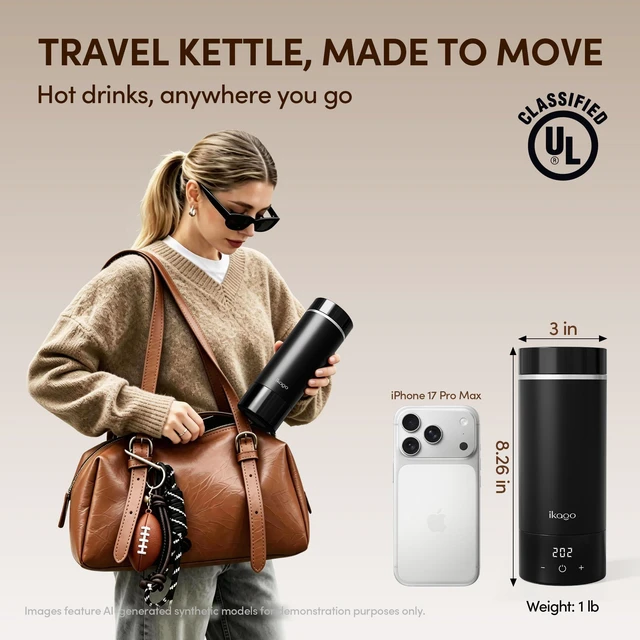 Alt view image 2 of 7 - Portable Electric Kettle for Travel 450ml, 1°F Precise Control,UL Certified