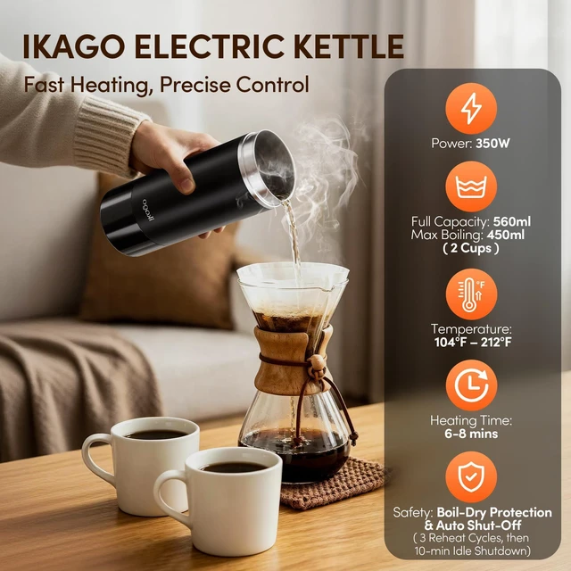 Alt view image 3 of 7 - Portable Electric Kettle for Travel 450ml, 1°F Precise Control,UL Certified