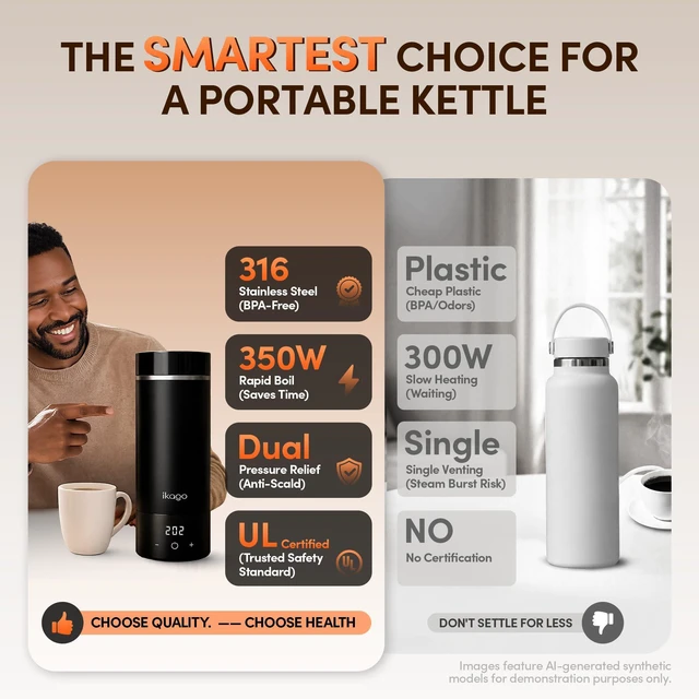 Alt view image 7 of 7 - Portable Electric Kettle for Travel 450ml, 1°F Precise Control,UL Certified