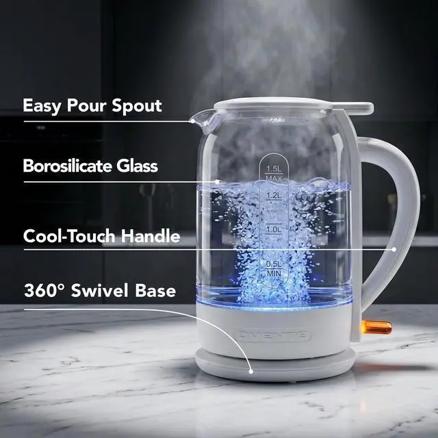 Alt view image 4 of 7 - 1.5L Glass Electric Kettle Water Boiler, White KG516W