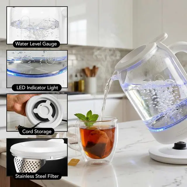 Alt view image 5 of 7 - 1.5L Glass Electric Kettle Water Boiler, White KG516W