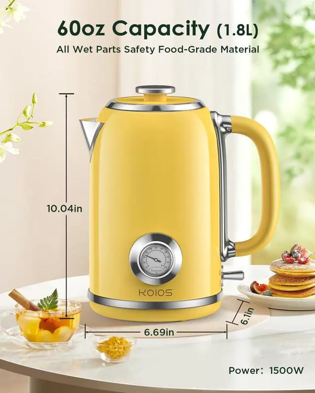 Alt view image 2 of 7 - Electric Kettle 1.8L with Built-in Temperature Gauge, Retro Design