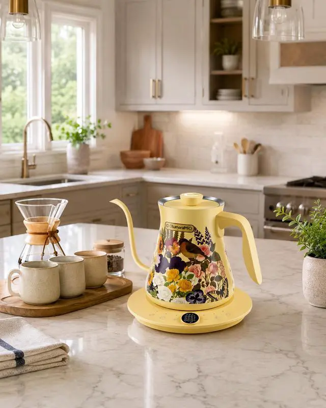 Alt view image 2 of 7 - 0.8L/27oz Gooseneck Electric Kettle, ±1°F Temp Control, Floral