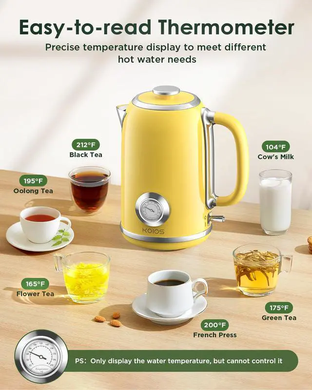 Alt view image 5 of 7 - Electric Kettle 1.8L with Built-in Temperature Gauge, Retro Design