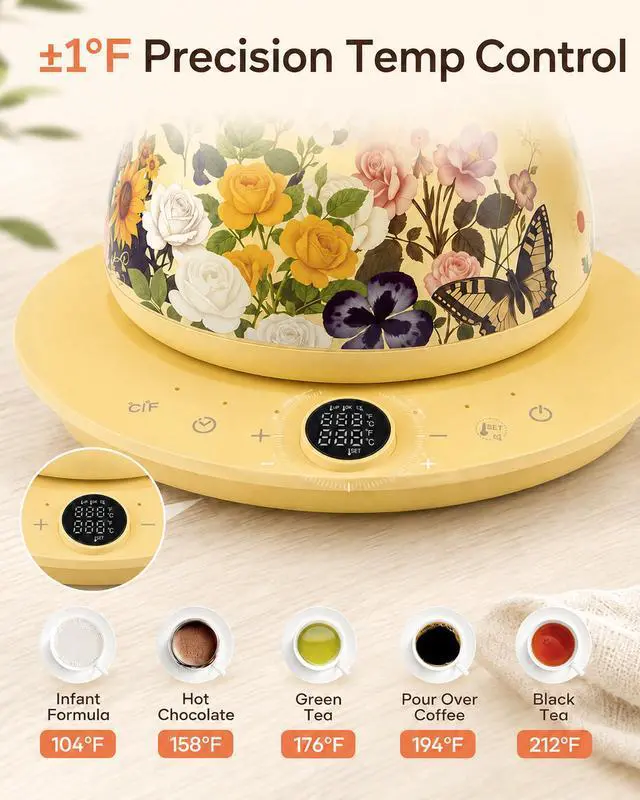 Alt view image 4 of 7 - 0.8L/27oz Gooseneck Electric Kettle, ±1°F Temp Control, Floral
