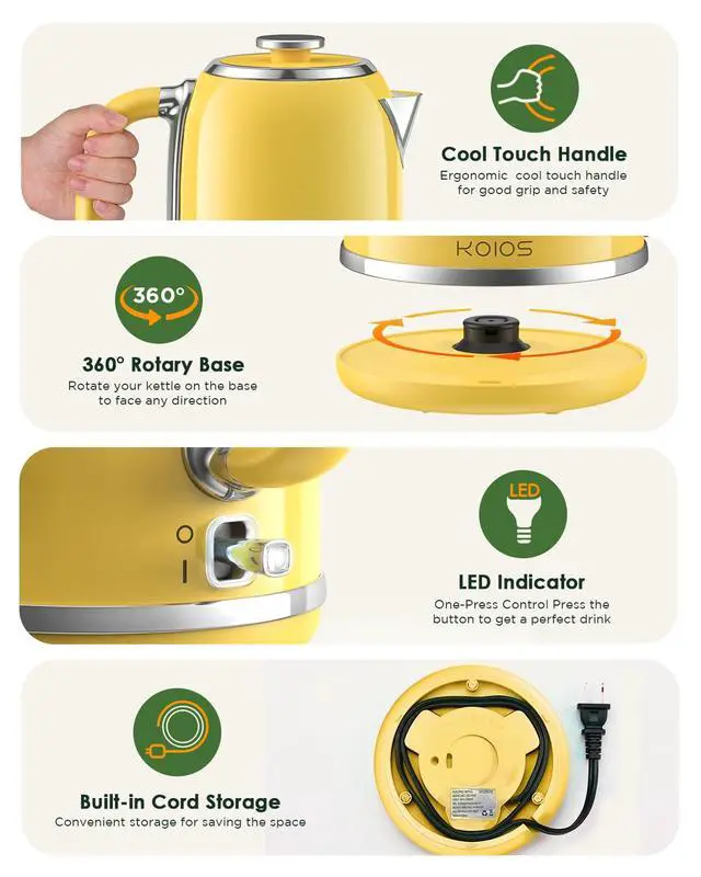 Alt view image 7 of 7 - Electric Kettle 1.8L with Built-in Temperature Gauge, Retro Design