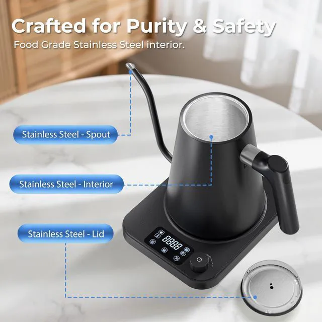 Alt view image 3 of 7 - Gooseneck Electric Kettle, ±1°F Temperature Control Electric Kettle, 1.0L 1200W Fast Heating, 24H Keep Warm, 30Min Auto Memory, Food Grade Stainless Steel, Pour Over Kettle for Coffee and Tea