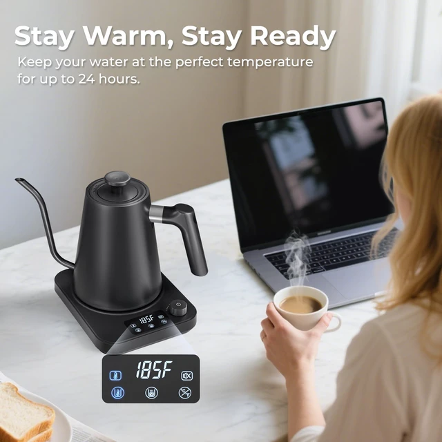 Alt view image 5 of 7 - Gooseneck Electric Kettle, ±1°F Temperature Control Electric Kettle, 1.0L 1200W Fast Heating, 24H Keep Warm, 30Min Auto Memory, Food Grade Stainless Steel, Pour Over Kettle for Coffee and Tea