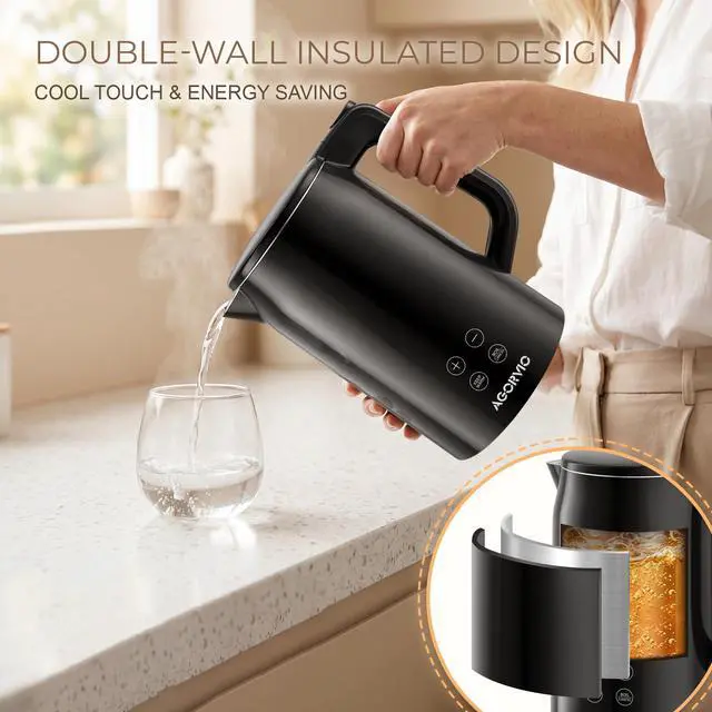 Alt view image 6 of 7 - Electric Kettle, 1.7L 1500W, 5 Temp Presets, Dual Mode 8H Keep Warm, Double Wall Cool Touch, 100% Food Grade Stainless Steel Interior, Mute & Smart Memory for Tea, Coffee & Baby Formula