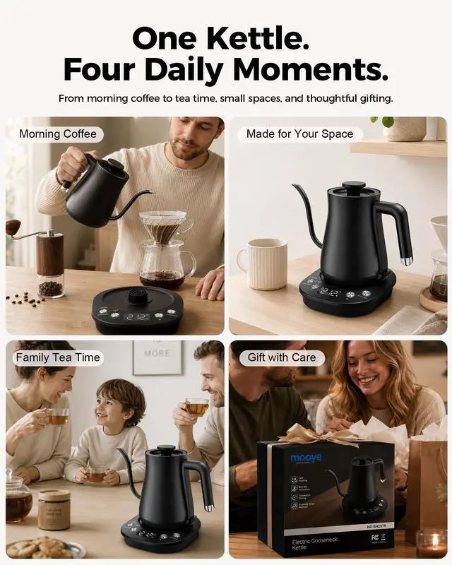 Alt view image 7 of 7 - Gooseneck Electric Kettle with ±1 Temperature Control, 304 Stainless Steel Interior, BPA Free, 1200 Watt Rapid, Brew Timer, Automatic Shut Off for Pour Over Coffee, Brew TeaMatte Black