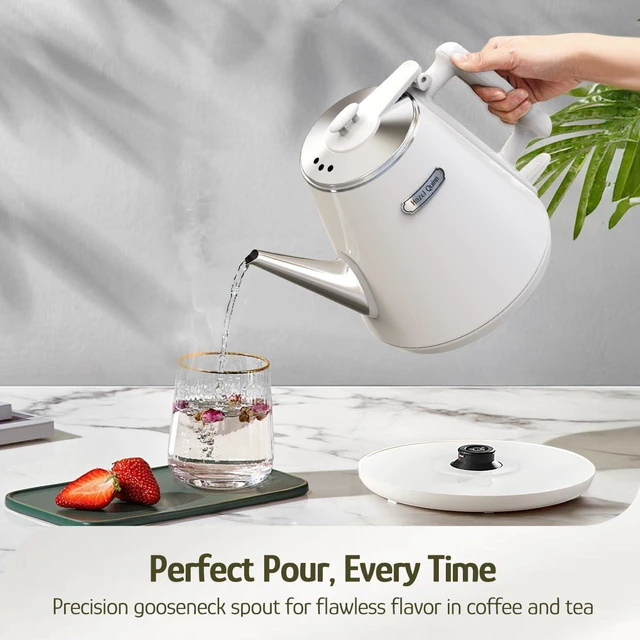 Alt view image 7 of 7 - Electric Kettle, 1L/34oz Small Tea Kettle - Pearl White | 800W Fast Boil, 304 Stainless Steel Interior, Double-Wall Cool Touch, Gooseneck Spout, Auto Shut-Off, BPA-Free Cordless Home